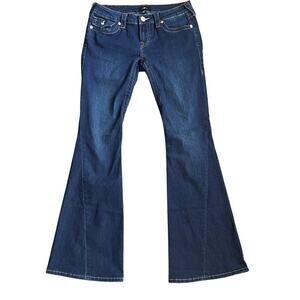 True Religion Joey Low Rise Flare Denim Flap Pocket Dark Wash Sz 28